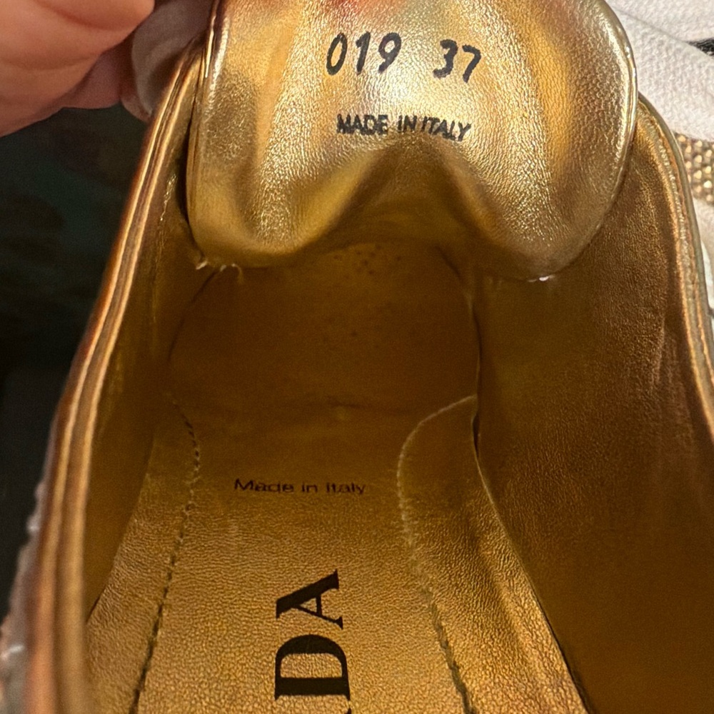 Prada Double Wedge Gold Crystal Women's Sneakers, Size 37, worn once - Picture 7 of 7